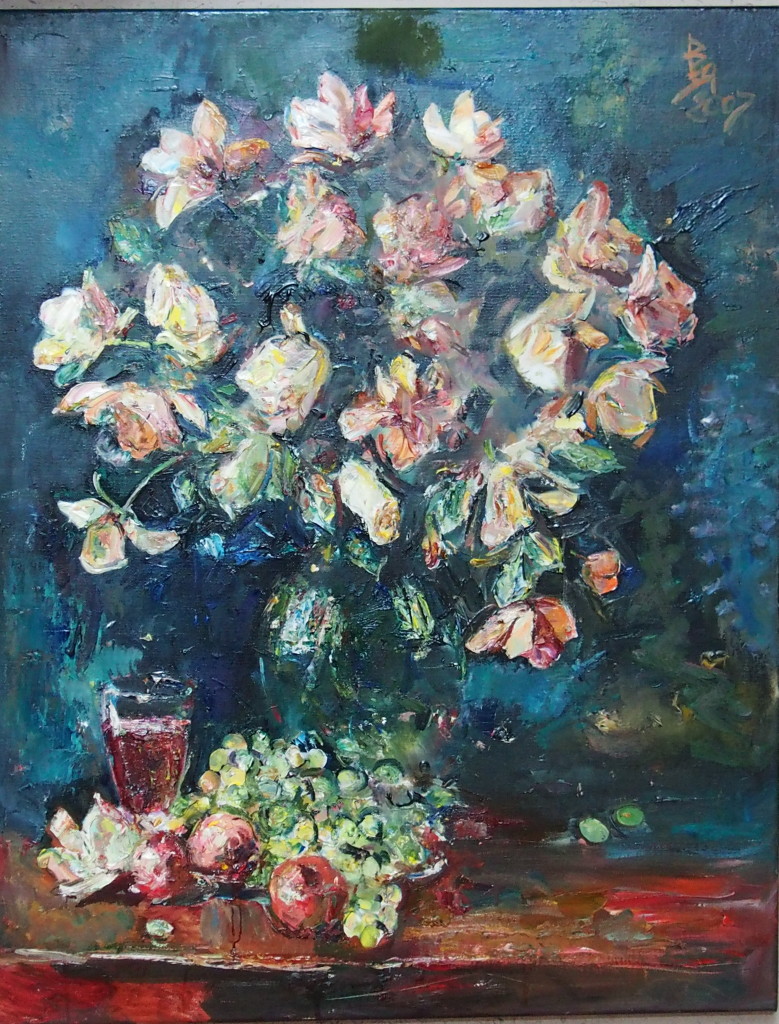 В. Яичников.  Вино, цветы и фрукты холст, масло, 2017, 100×80 